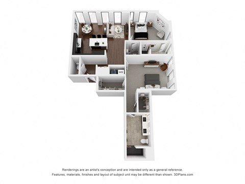 Floor plan for 2 beds, 2.5 baths, 1350 sqft